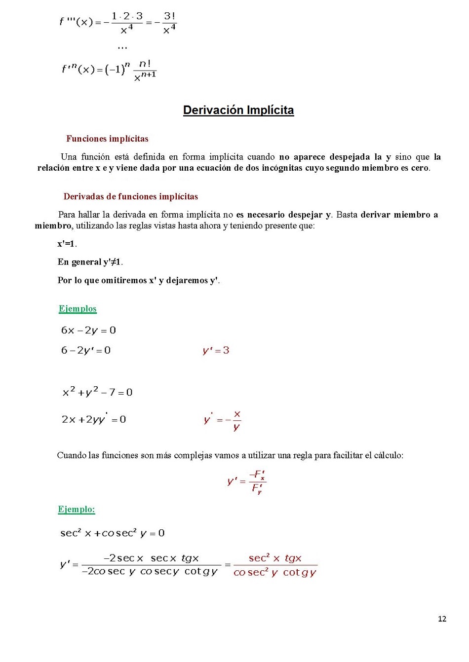 Reglas de derivacin. Pgina 12